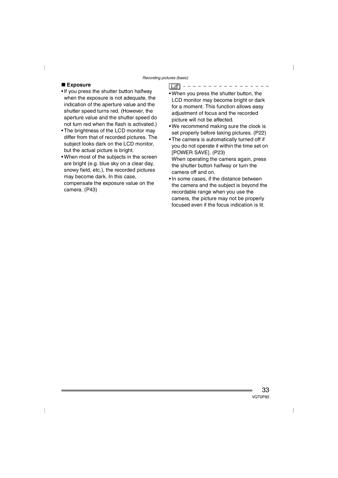 Panasonic DMC-LZ1GN, DMC-LZ2GN operating instructions Exposure 