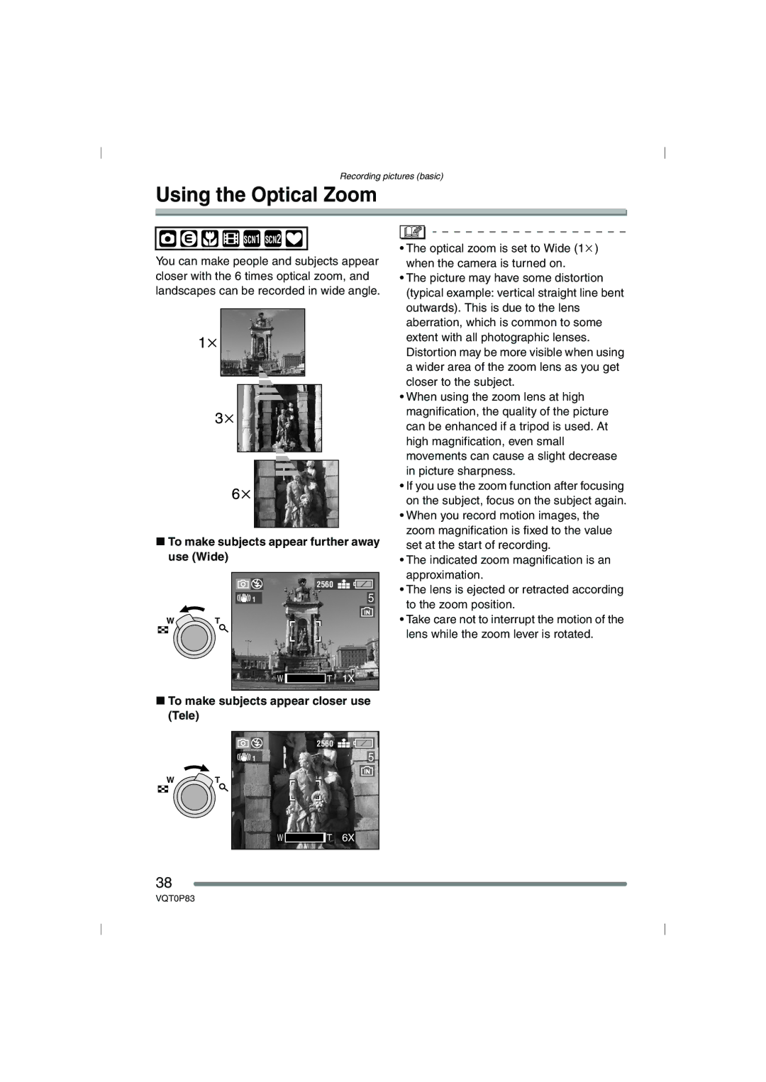 Panasonic DMC-LZ2GN, DMC-LZ1GN operating instructions Using the Optical Zoom, To make subjects appear further away use Wide 