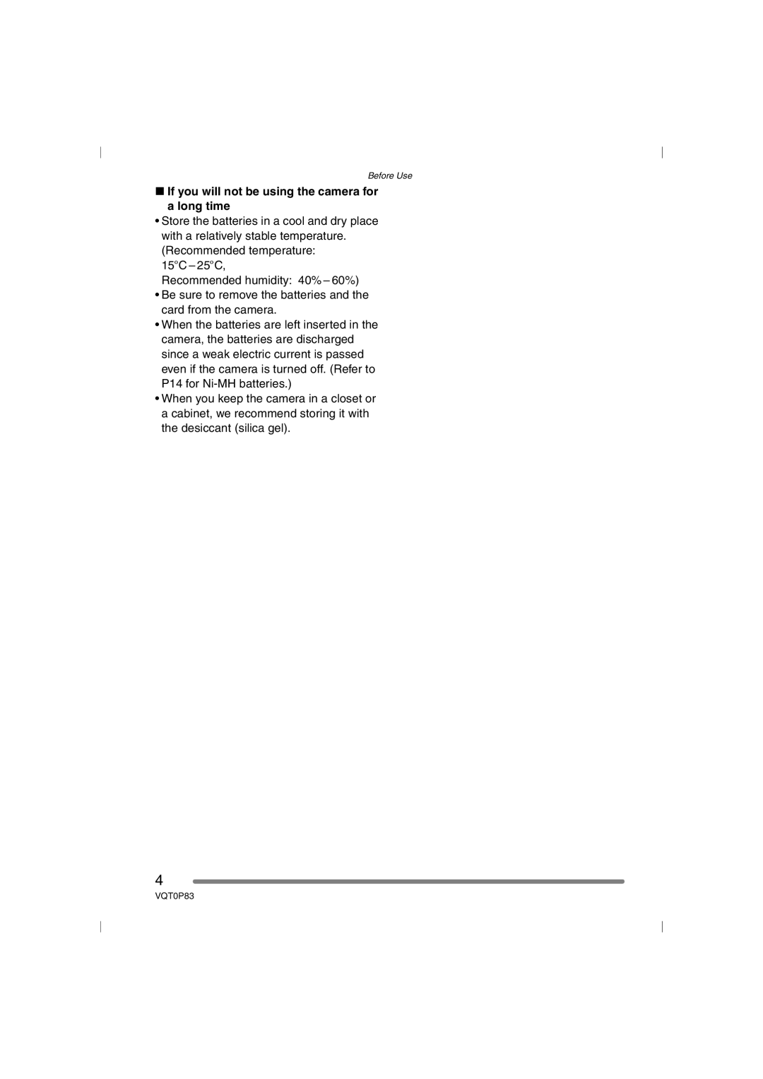 Panasonic DMC-LZ2GN, DMC-LZ1GN operating instructions If you will not be using the camera for a long time 