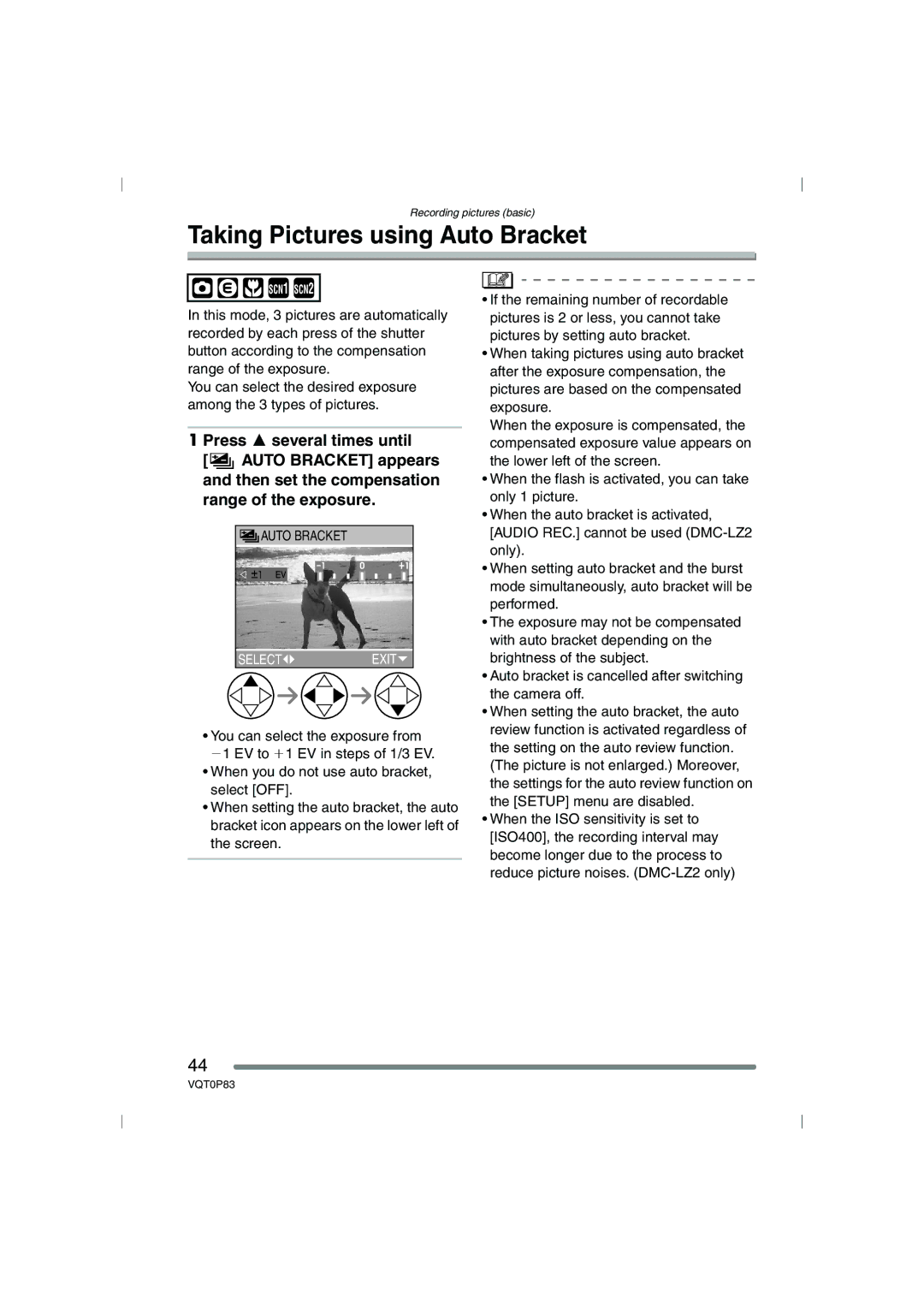 Panasonic DMC-LZ2GN, DMC-LZ1GN operating instructions Taking Pictures using Auto Bracket 