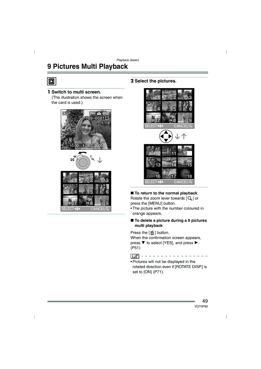 Panasonic DMC-LZ1GN Pictures Multi Playback, Switch to multi screen, Select the pictures, To return to the normal playback 