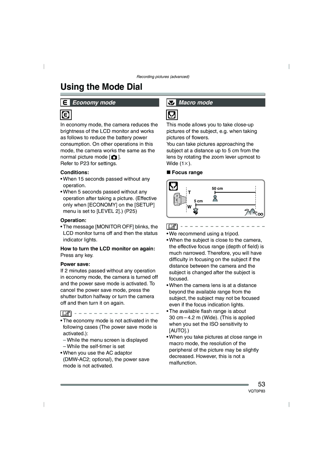 Panasonic DMC-LZ1GN, DMC-LZ2GN operating instructions Using the Mode Dial, Economy mode 