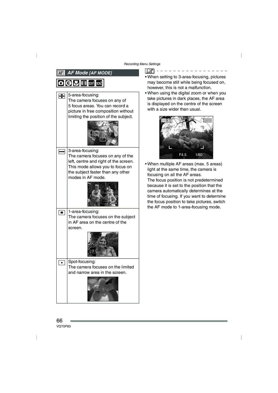 Panasonic DMC-LZ2GN, DMC-LZ1GN operating instructions AF Mode AF Mode 