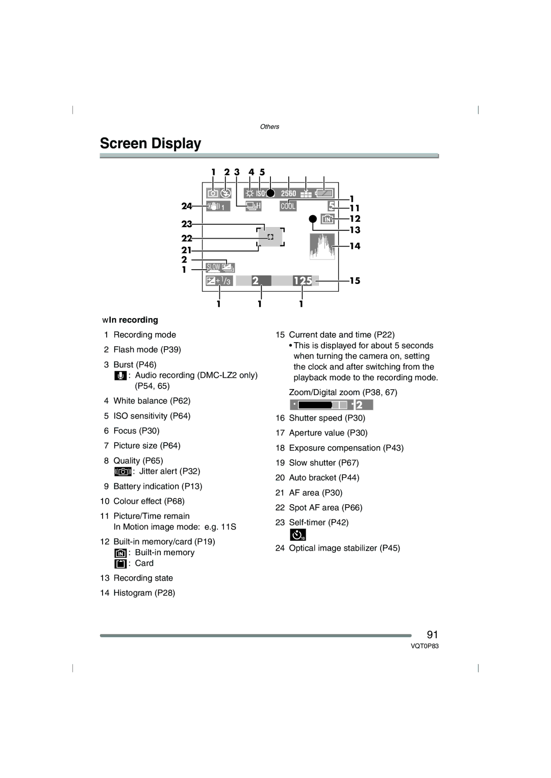 Panasonic DMC-LZ1GN, DMC-LZ2GN operating instructions Screen Display, Recording 