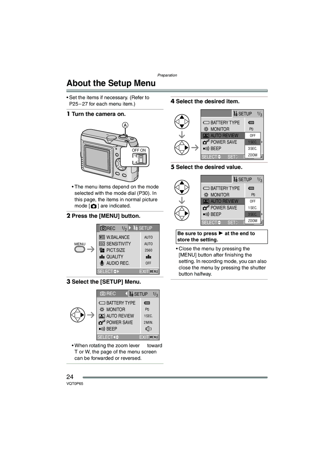 Panasonic DMC-LZ2PP, DMC-LZ1PP operating instructions About the Setup Menu 