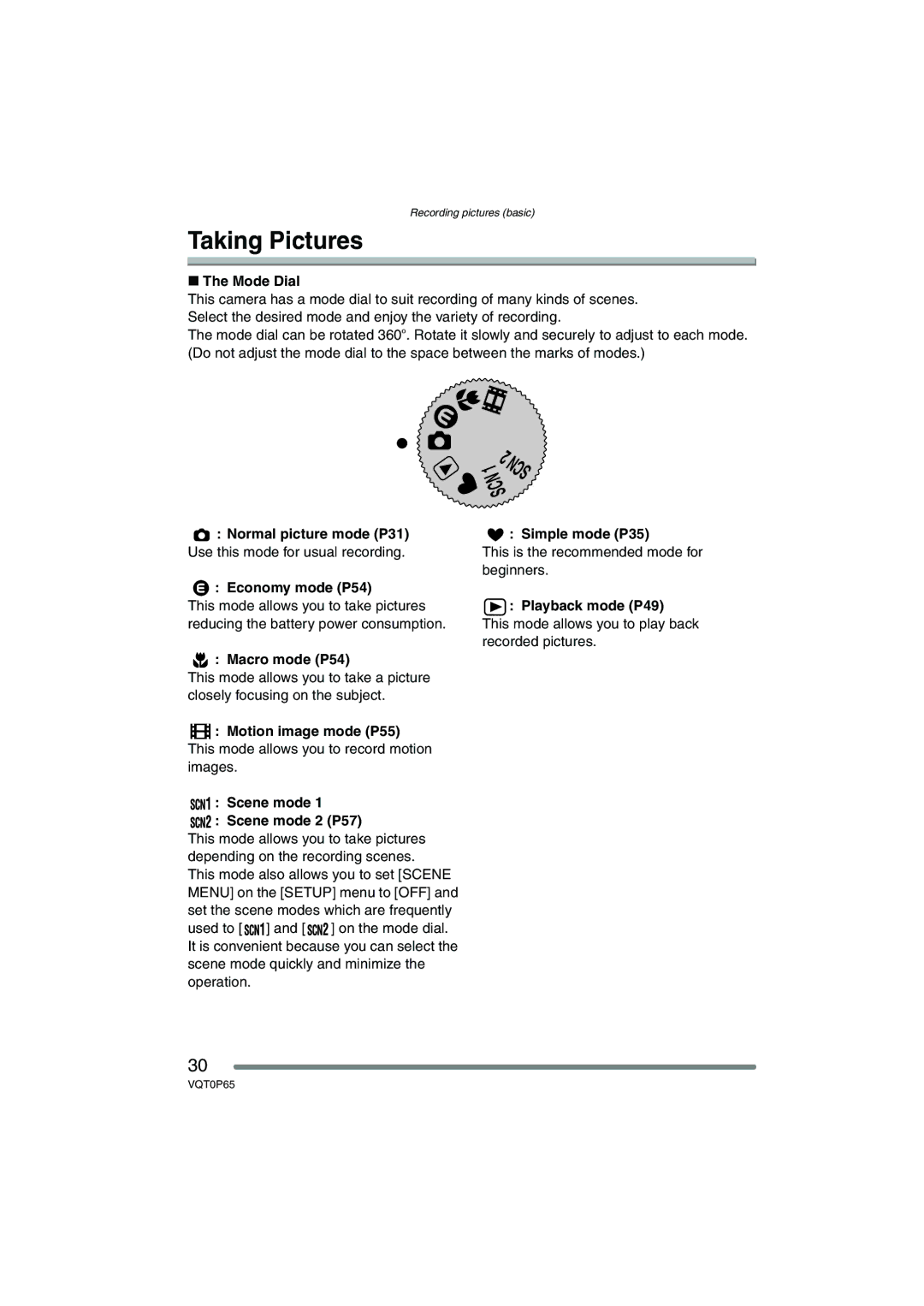 Panasonic DMC-LZ2PP, DMC-LZ1PP operating instructions Taking Pictures, Scn 