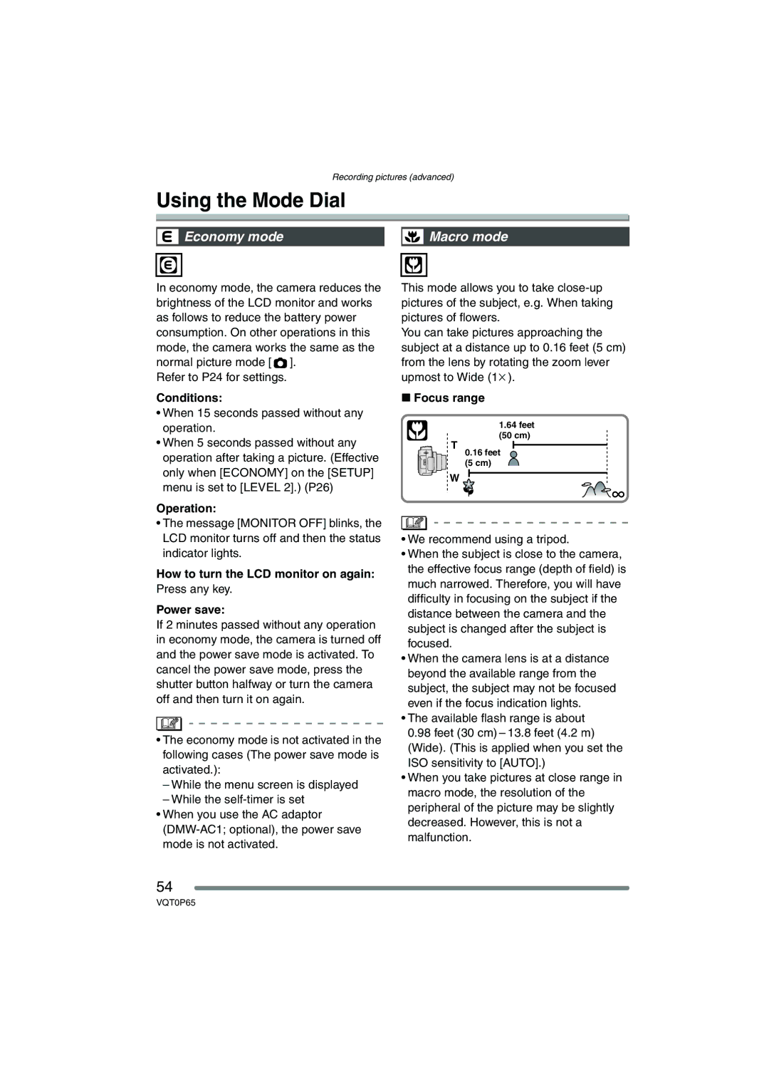 Panasonic DMC-LZ2PP, DMC-LZ1PP operating instructions Using the Mode Dial, Economy mode 