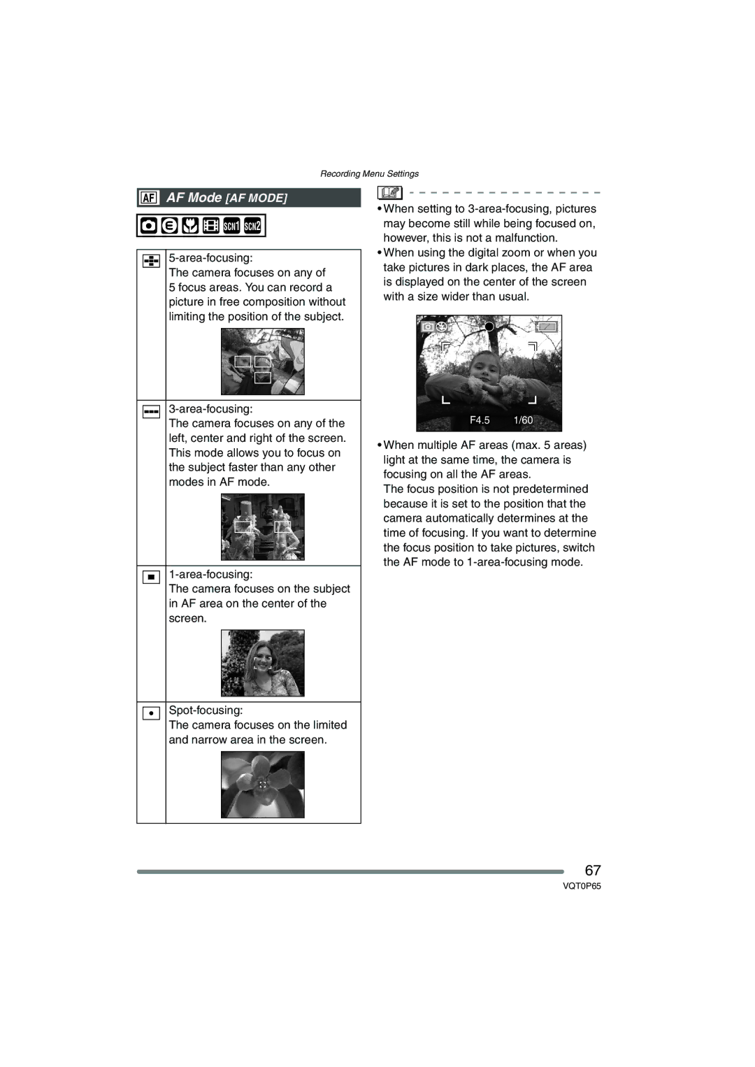 Panasonic DMC-LZ1PP, DMC-LZ2PP operating instructions AF Mode AF Mode 