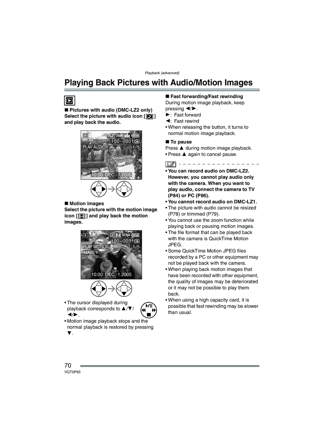 Panasonic DMC-LZ2PP, DMC-LZ1PP operating instructions Playing Back Pictures with Audio/Motion Images, To pause 