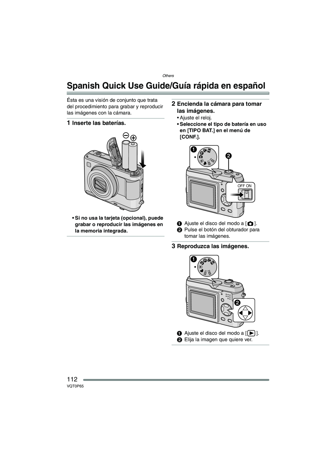 Panasonic DMC-LZ2PP Spanish Quick Use Guide/Guía rápida en español, Inserte las baterías, Reproduzca las imágenes 