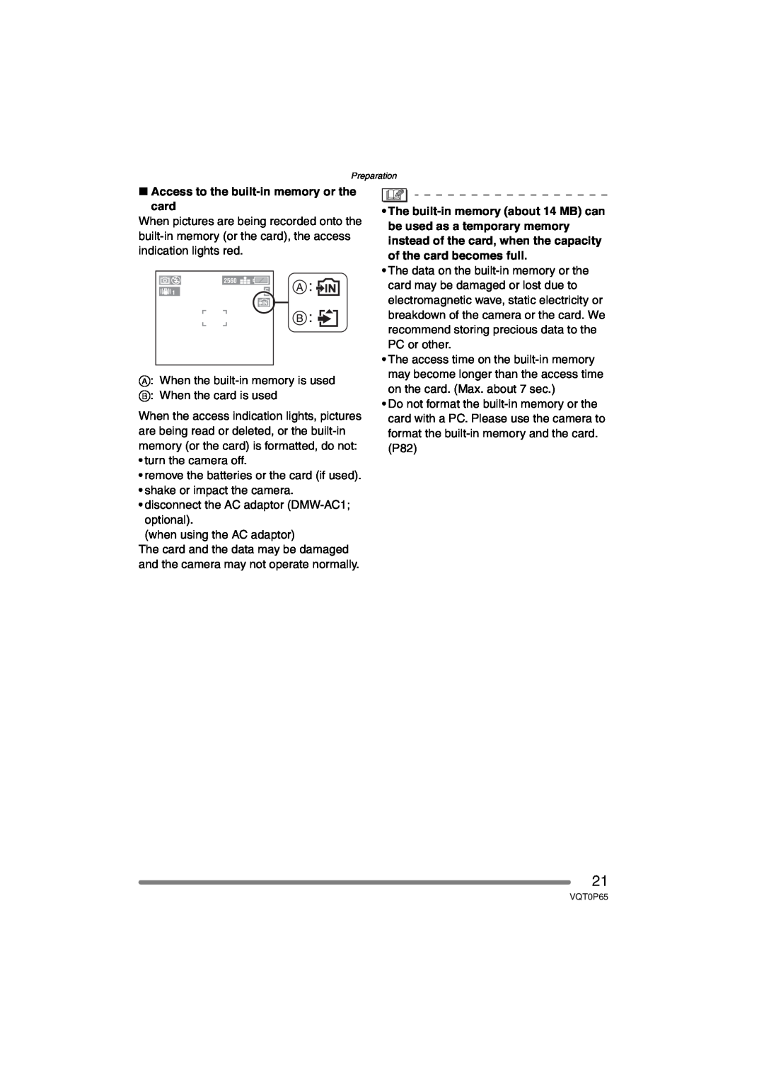Panasonic DMC-LZ1PP, DMC-LZ2PP operating instructions ∫ Access to the built-in memory or the card 