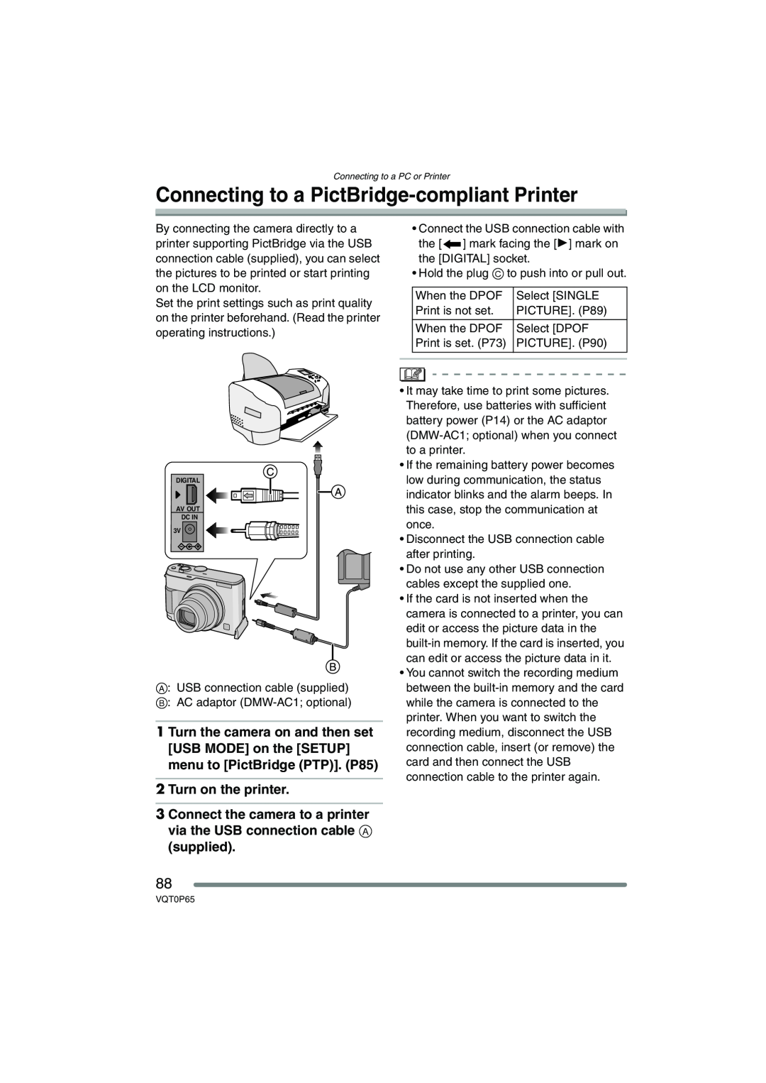 Panasonic DMC-LZ2PP, DMC-LZ1PP operating instructions Connecting to a PictBridge-compliant Printer, Turn on the printer 