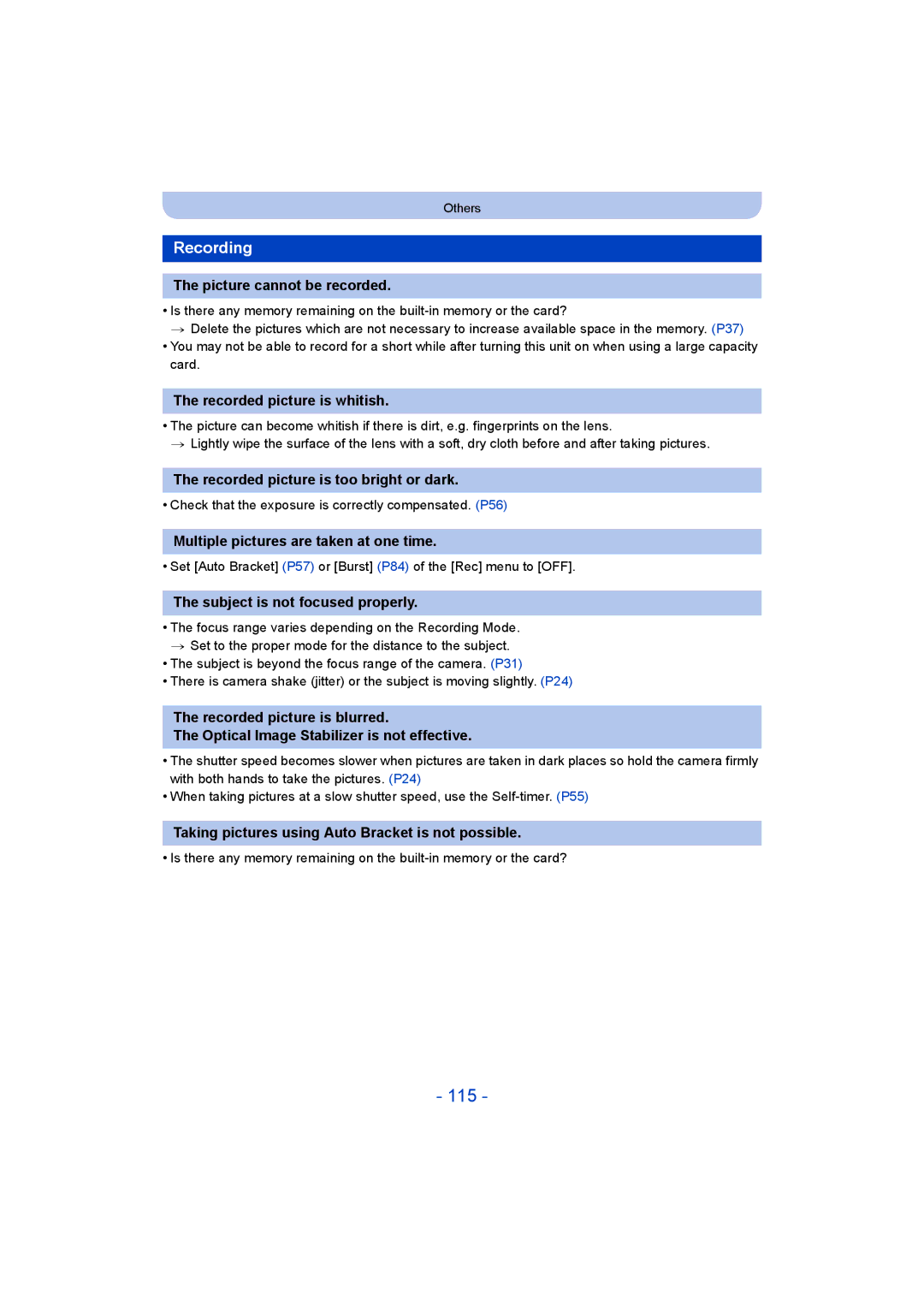 Panasonic DMC-LZ40 owner manual 115, Recording 