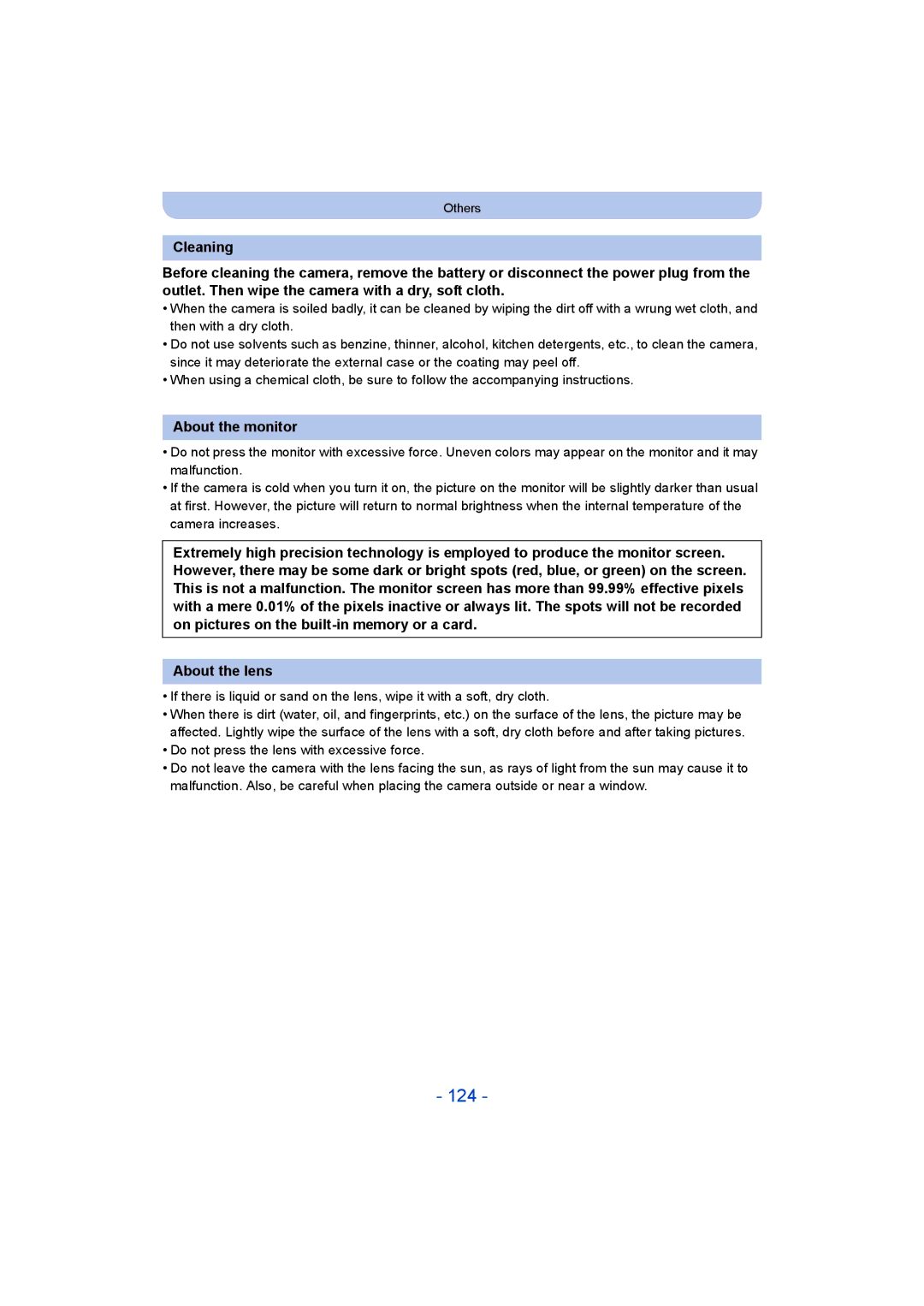 Panasonic DMC-LZ40 owner manual 124, About the monitor, About the lens 