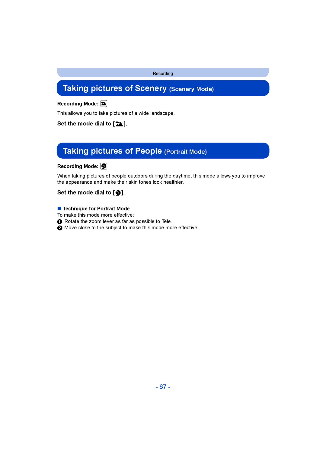 Panasonic DMC-LZ40 owner manual Taking pictures of Scenery Scenery Mode, Taking pictures of People Portrait Mode 