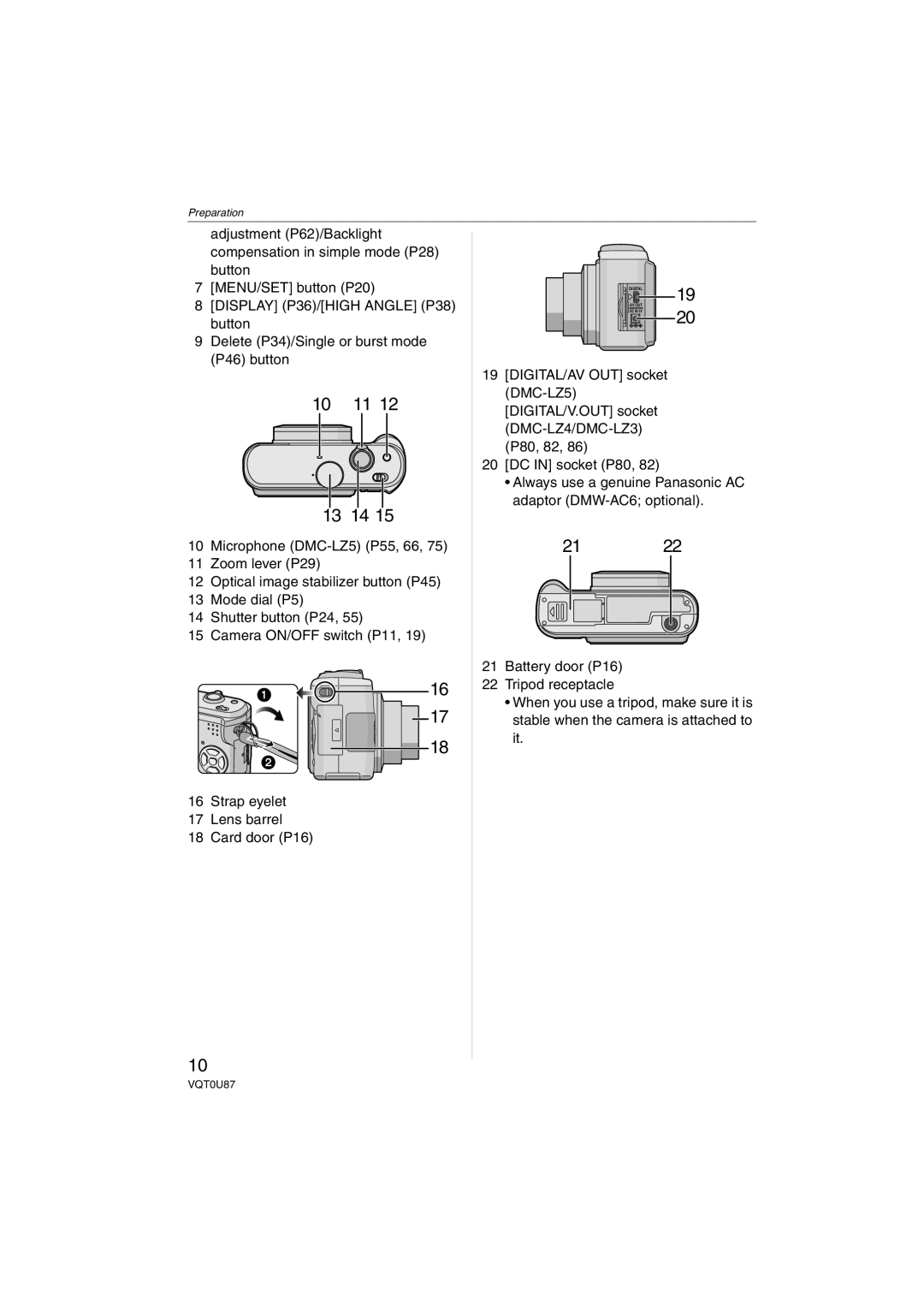 Panasonic DMCLZ5K, DMC-LZ5, DMC-LZ3, DMCLZ5S, DMCLZ3S, DMC-LZ4 operating instructions 10 11 13 14 