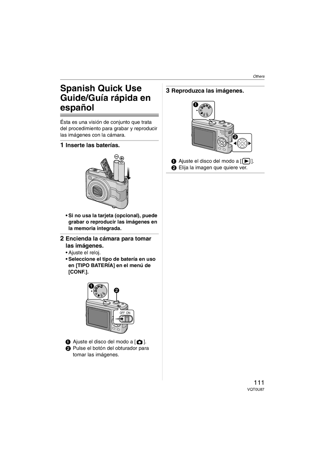 Panasonic DMCLZ3S, DMC-LZ5 Spanish Quick Use Guide/Guía rápida en español, Inserte las baterías, Reproduzca las imágenes 