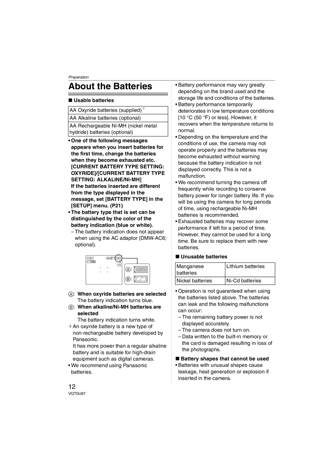 Panasonic DMC-LZ5, DMC-LZ3, DMCLZ5S, DMCLZ3S, DMCLZ5K, DMC-LZ4 operating instructions About the Batteries 