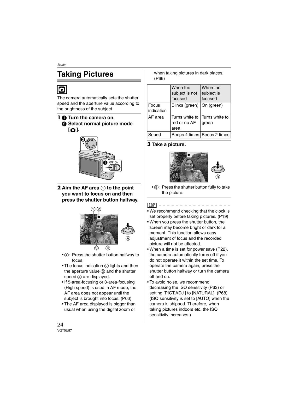 Panasonic DMC-LZ5, DMC-LZ3, DMCLZ5S, DMCLZ3S Taking Pictures, Turn the camera on Select normal picture mode, Take a picture 