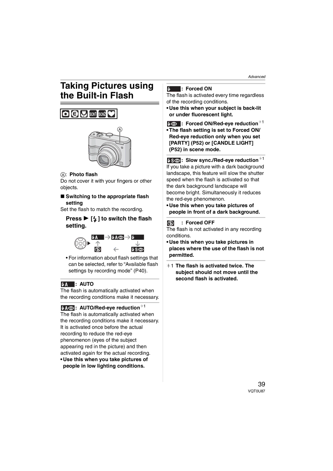 Panasonic DMCLZ3S, DMC-LZ5, DMC-LZ3, DMCLZ5S, DMCLZ5K, DMC-LZ4 operating instructions Press 1 to switch the flash setting 