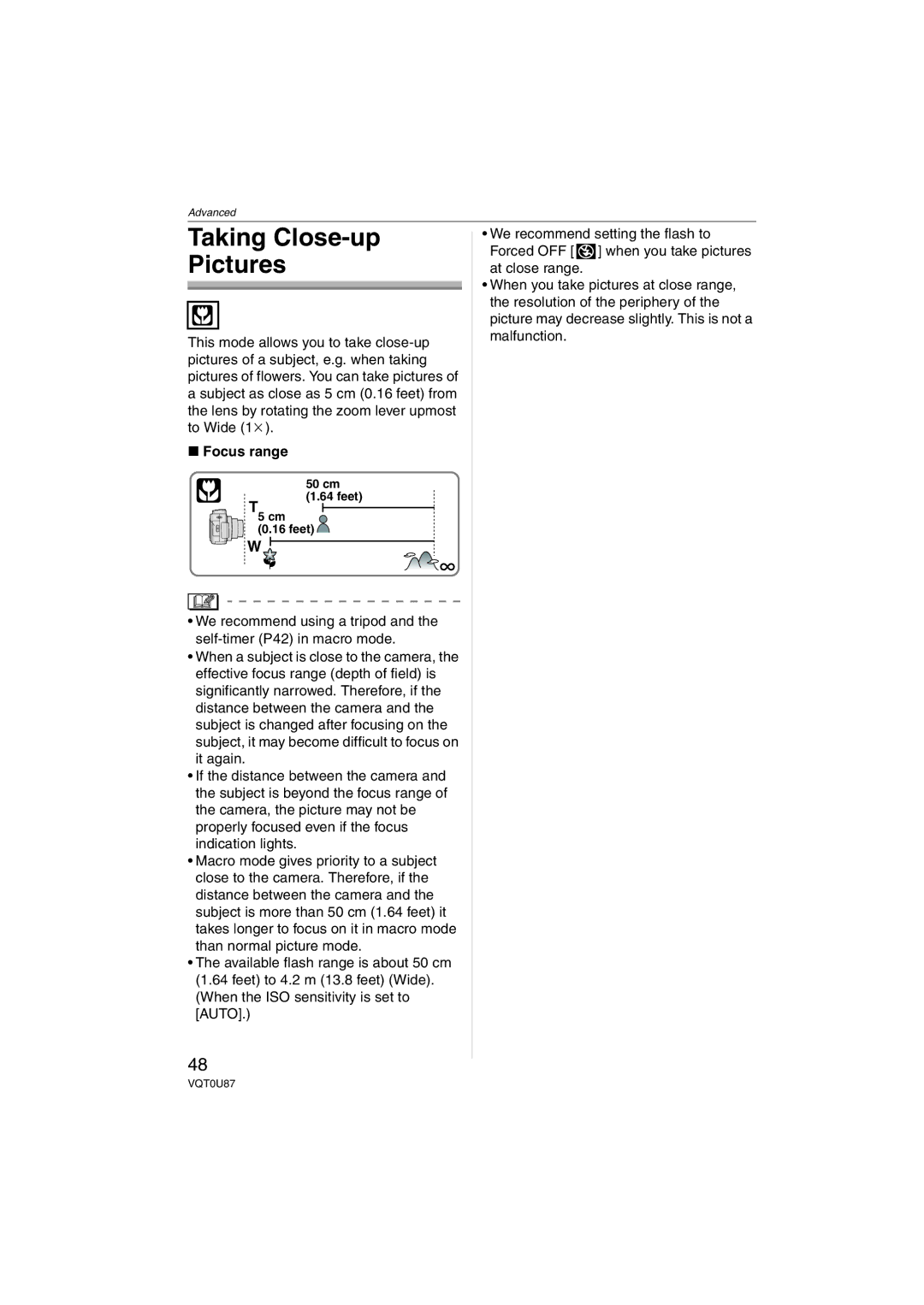 Panasonic DMC-LZ5, DMC-LZ3, DMCLZ5S, DMCLZ3S, DMCLZ5K, DMC-LZ4 operating instructions Taking Close-up Pictures, Focus range 