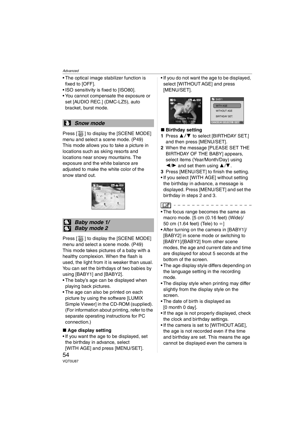 Panasonic DMC-LZ5, DMC-LZ3, DMCLZ5S, DMCLZ3S, DMCLZ5K, DMC-LZ4 operating instructions Age display setting, Birthday setting 