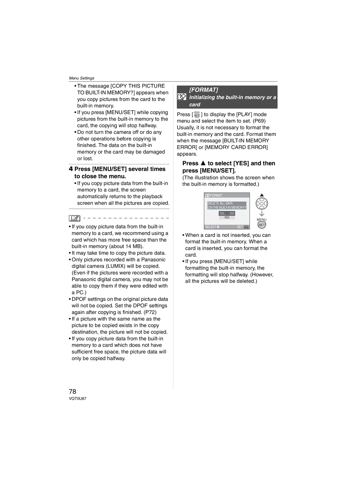 Panasonic DMC-LZ5, DMC-LZ3, DMCLZ5S, DMCLZ3S, DMCLZ5K, DMC-LZ4 Format, Initializing the built-in memory or a card 