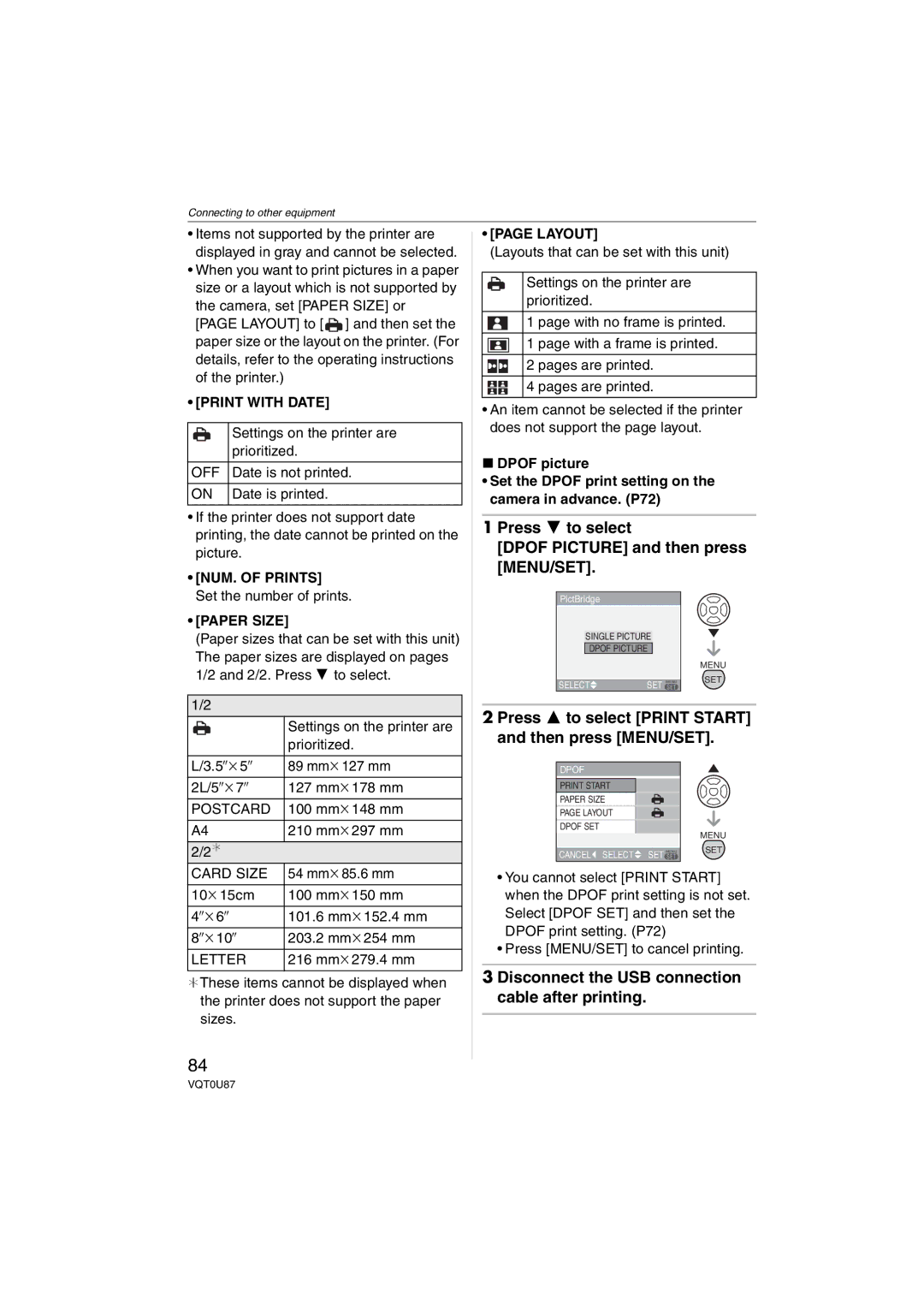 Panasonic DMC-LZ5 Press 4 to select Dpof Picture and then press MENU/SET, Print with Date, NUM. of Prints, Paper Size 