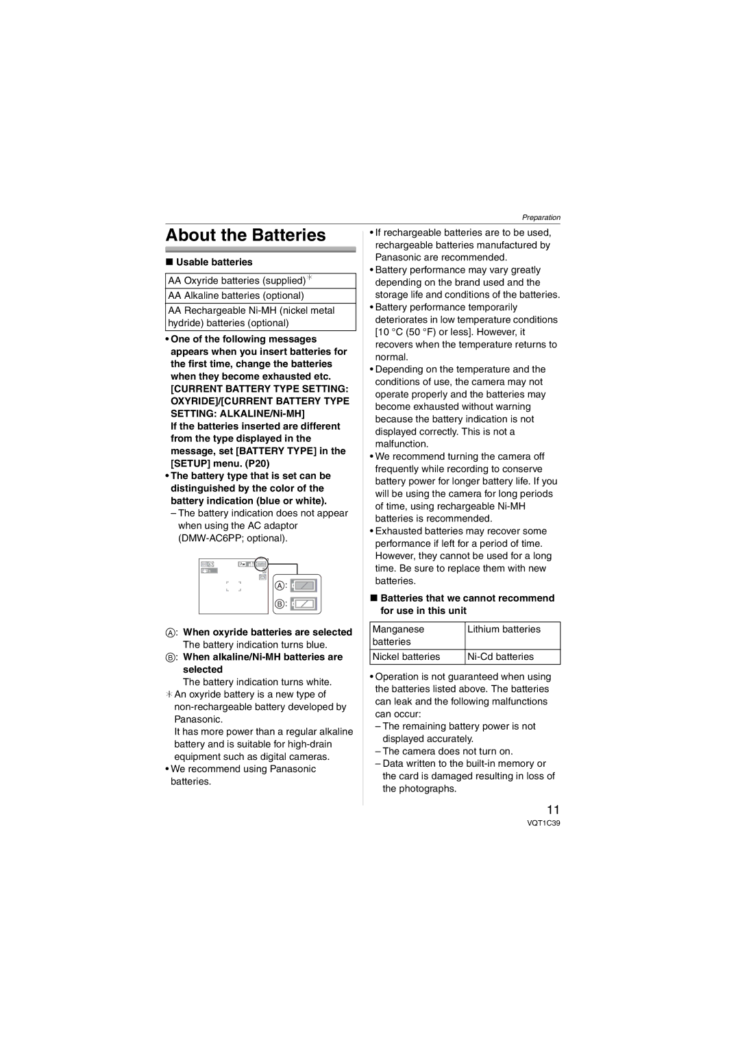 Panasonic DMC-LZ6, DMC-LZ7 operating instructions About the Batteries, Usable batteries, When oxyride batteries are selected 