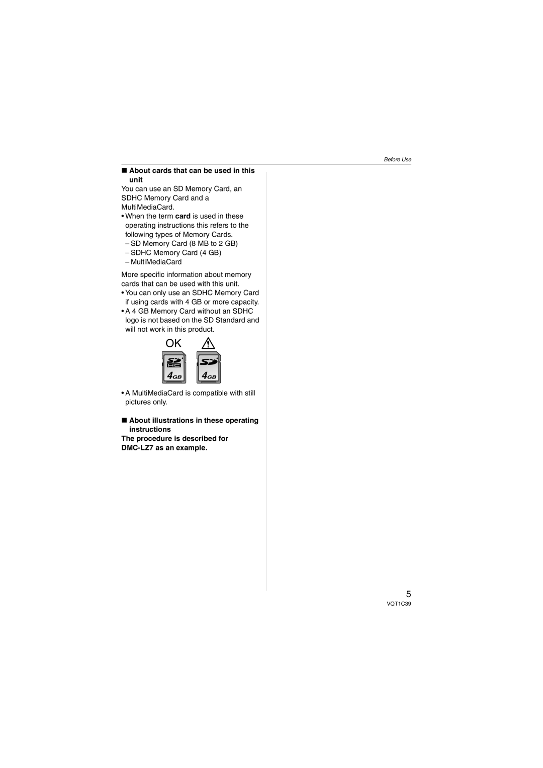 Panasonic DMC-LZ6, DMC-LZ7 operating instructions About cards that can be used in this Unit 