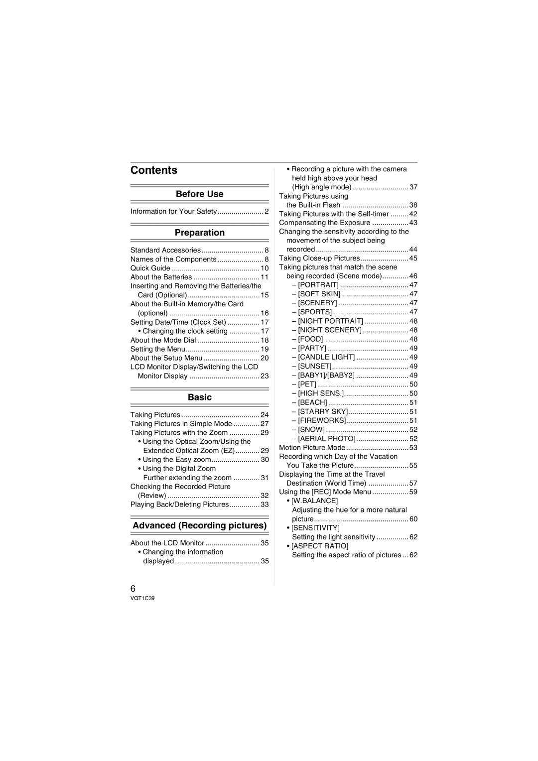 Panasonic DMC-LZ7, DMC-LZ6 operating instructions Contents 