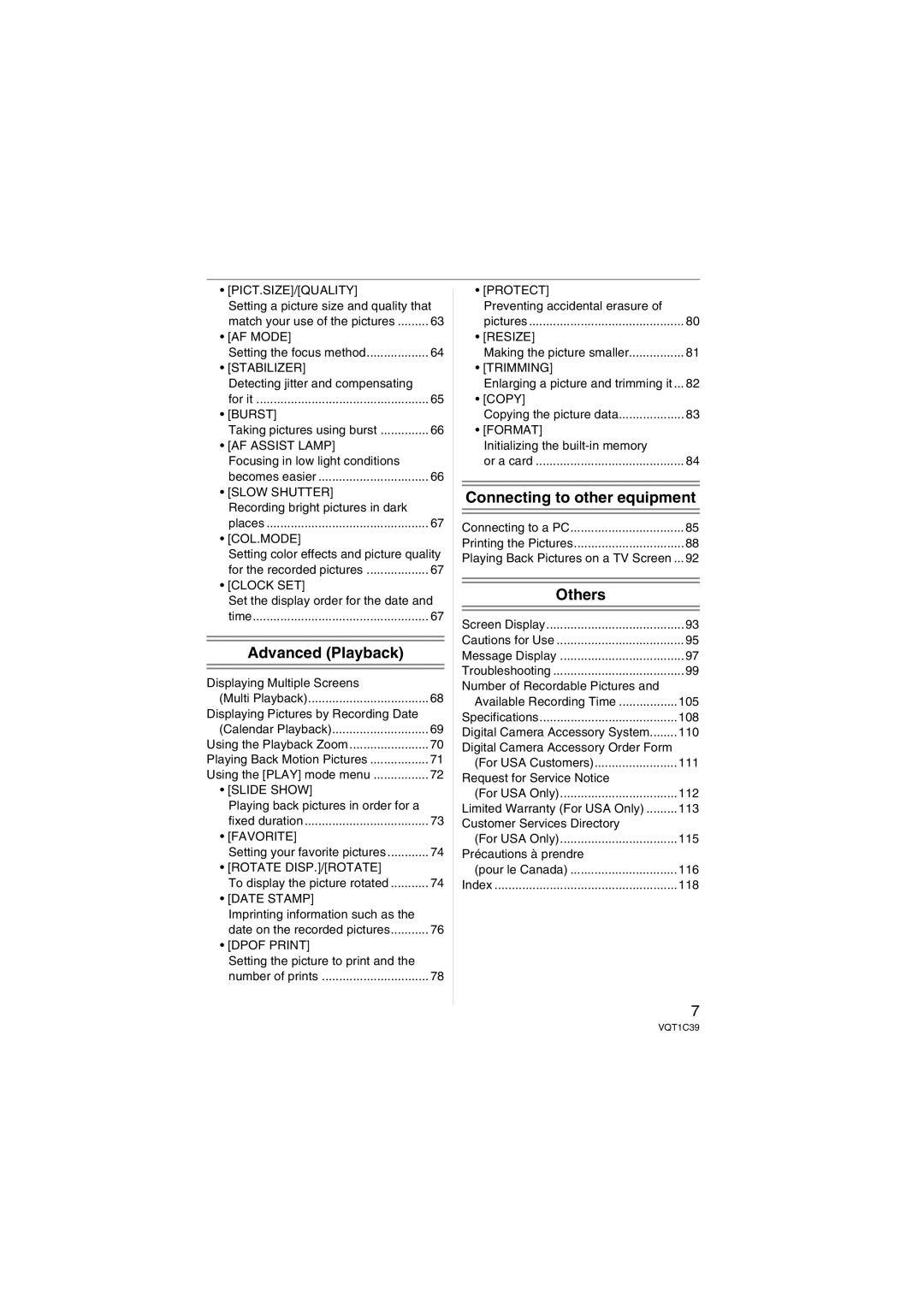 Panasonic DMC-LZ6 Setting a picture size and quality that, Detecting jitter and compensating, Time, Copy, 108, 110, 111 