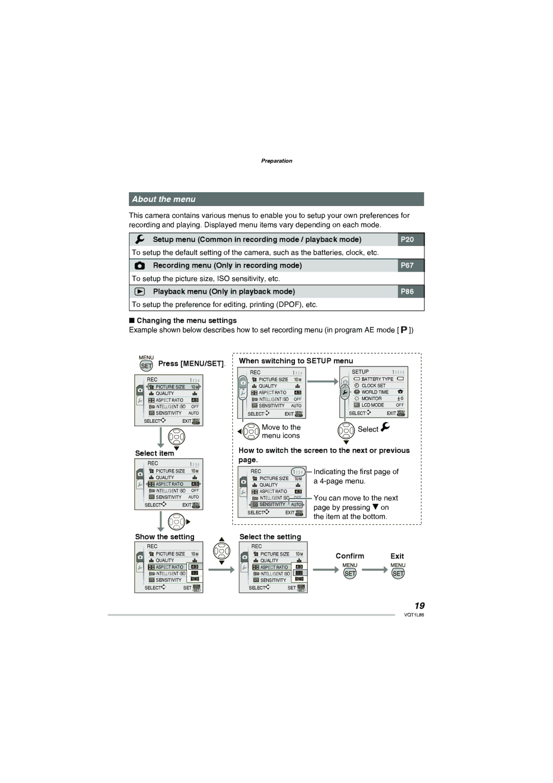 Panasonic DMC-LZ10, DMC-LZ8 operating instructions About the menu 