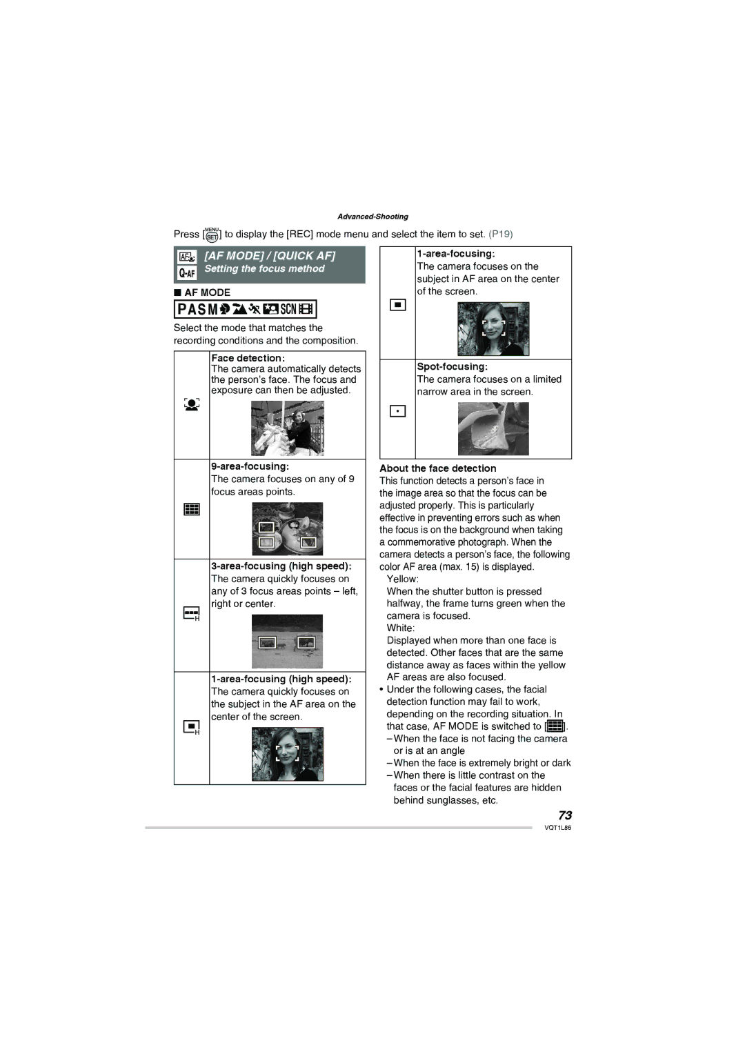 Panasonic DMC-LZ10, DMC-LZ8 operating instructions AF Mode / Quick AF, Setting the focus method 