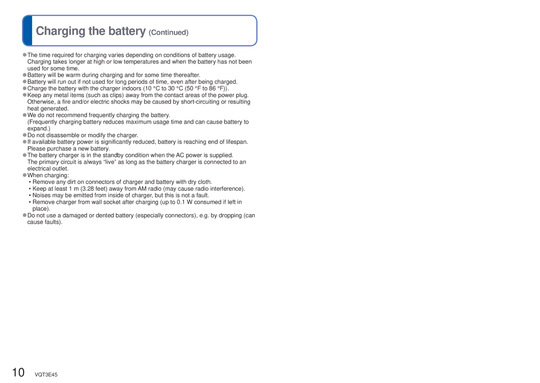 Panasonic DMC-S1K owner manual 10 VQT3E45 