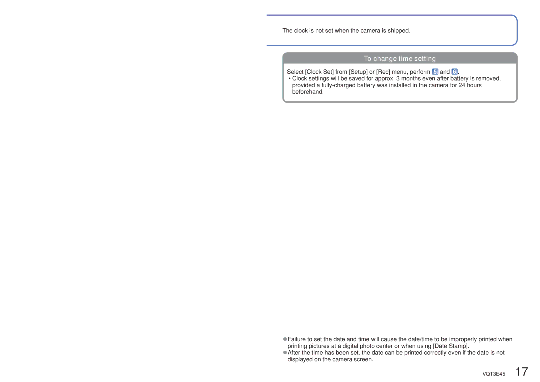 Panasonic DMC-S1K owner manual To change time setting 