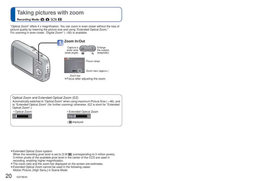 Panasonic DMC-S1K owner manual Taking pictures with zoom, Zoom In/Out 