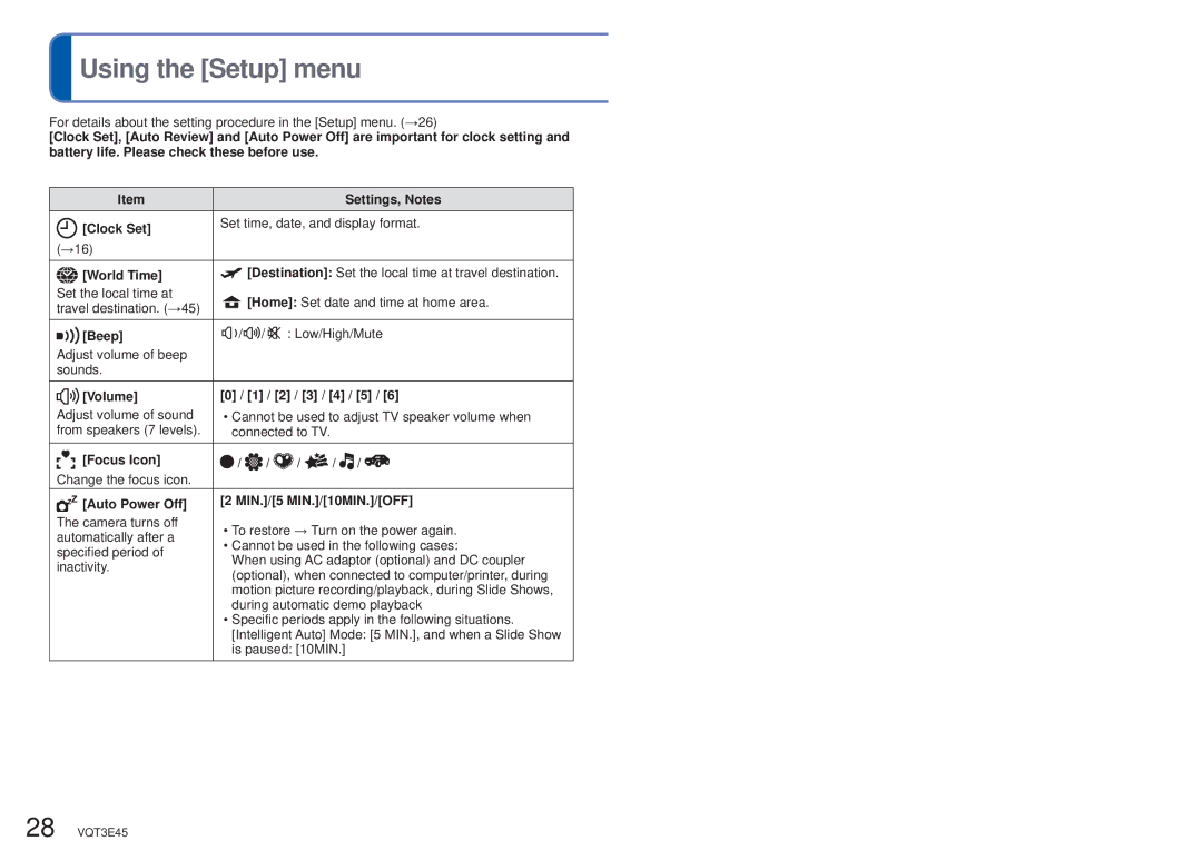 Panasonic DMC-S1K owner manual Using the Setup menu 