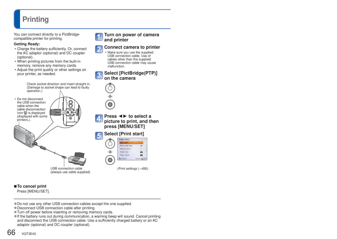 Panasonic DMC-S1K owner manual Printing, To cancel print 