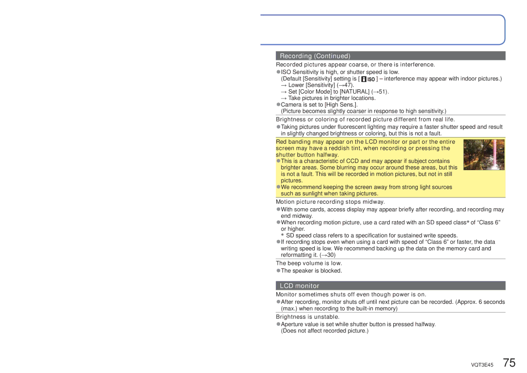 Panasonic DMC-S1K owner manual Motion picture recording stops midway, Monitor sometimes shuts off even though power is on 