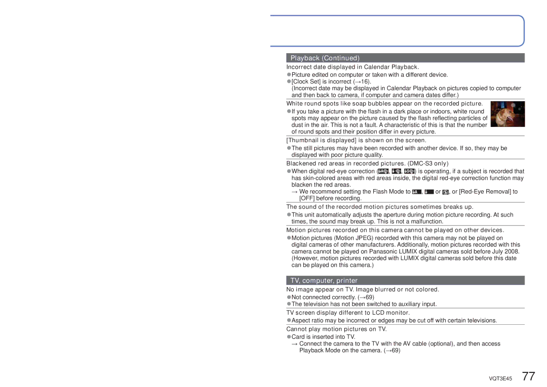 Panasonic DMC-S1K owner manual Incorrect date displayed in Calendar Playback, Thumbnail is displayed is shown on the screen 