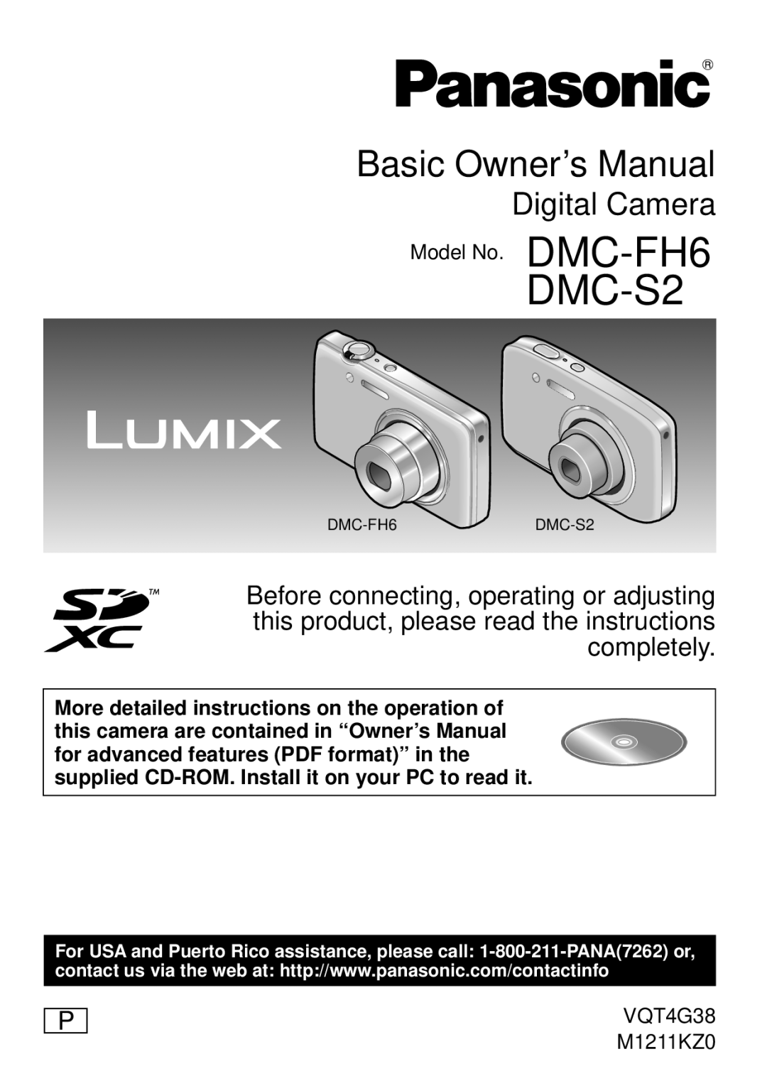 Panasonic DMC-S2V, DMC-S2K, DMC-FH6K, M1211KZ0, VQT4G38 owner manual Basic Owner’s Manual, Digital Camera, DMC-FH6DMC-S2 