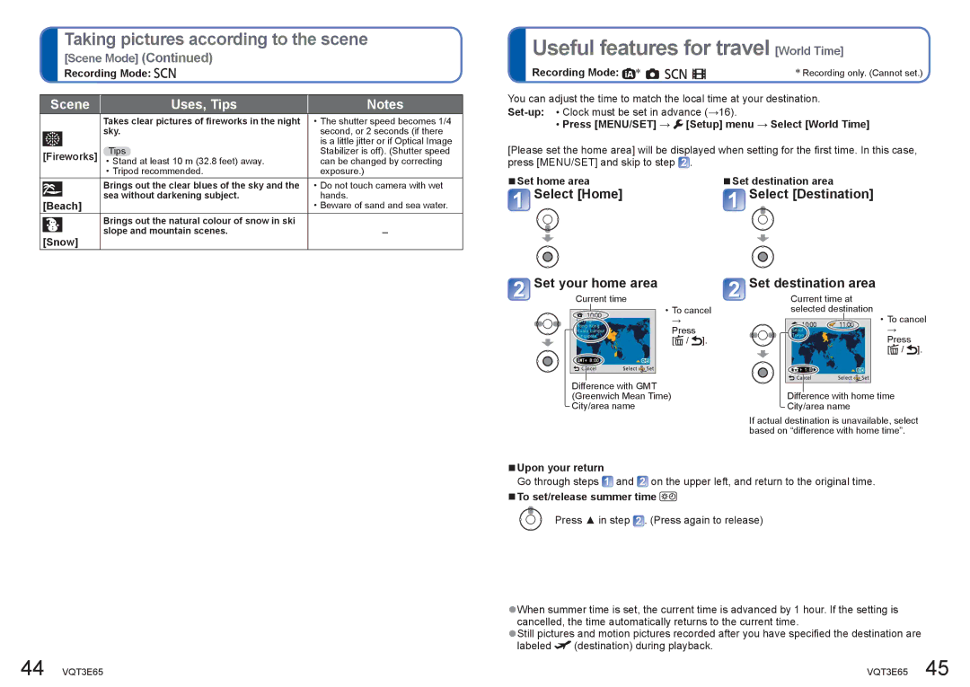 Panasonic DMC-S1, DMC-S3 Useful features for travel World Time, Select Home Select Destination Set your home area 