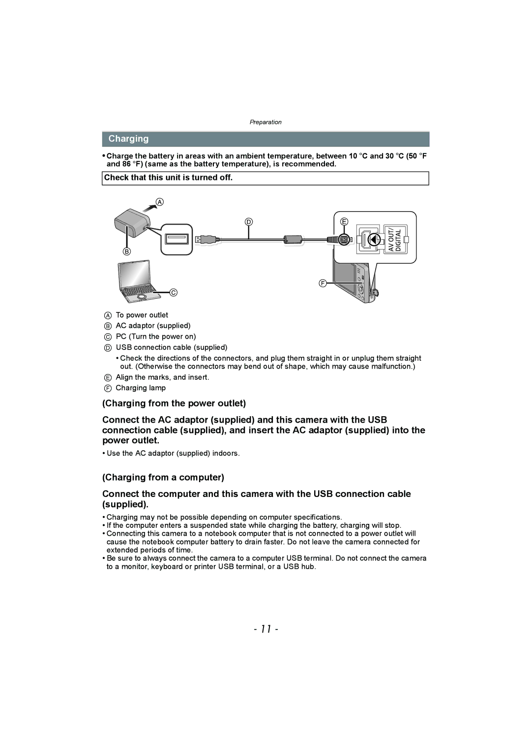 Panasonic DMC-FH8, DMC-SZ1 operating instructions Charging, Check that this unit is turned off 