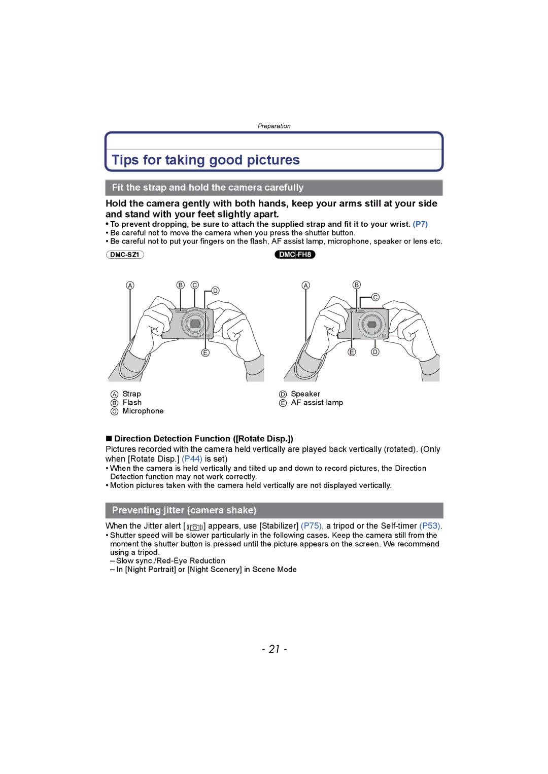 Panasonic DMC-FH8, DMC-SZ1 operating instructions Tips for taking good pictures, Fit the strap and hold the camera carefully 