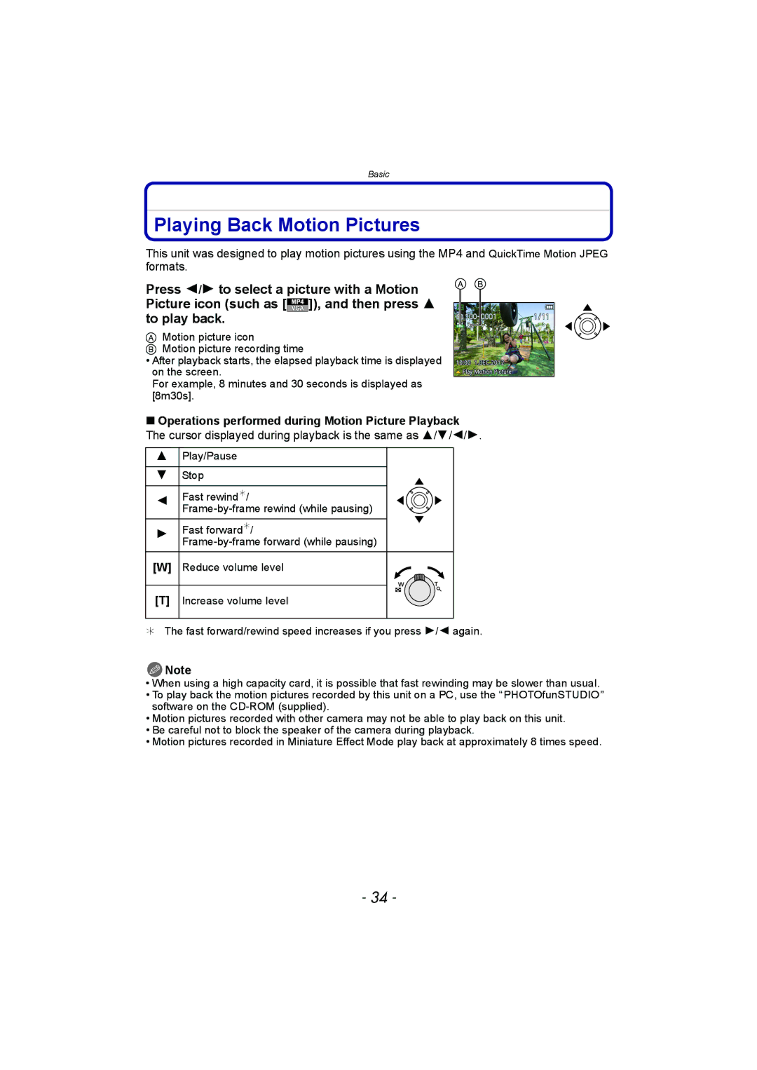 Panasonic DMC-SZ1, DMC-FH8 operating instructions Playing Back Motion Pictures 