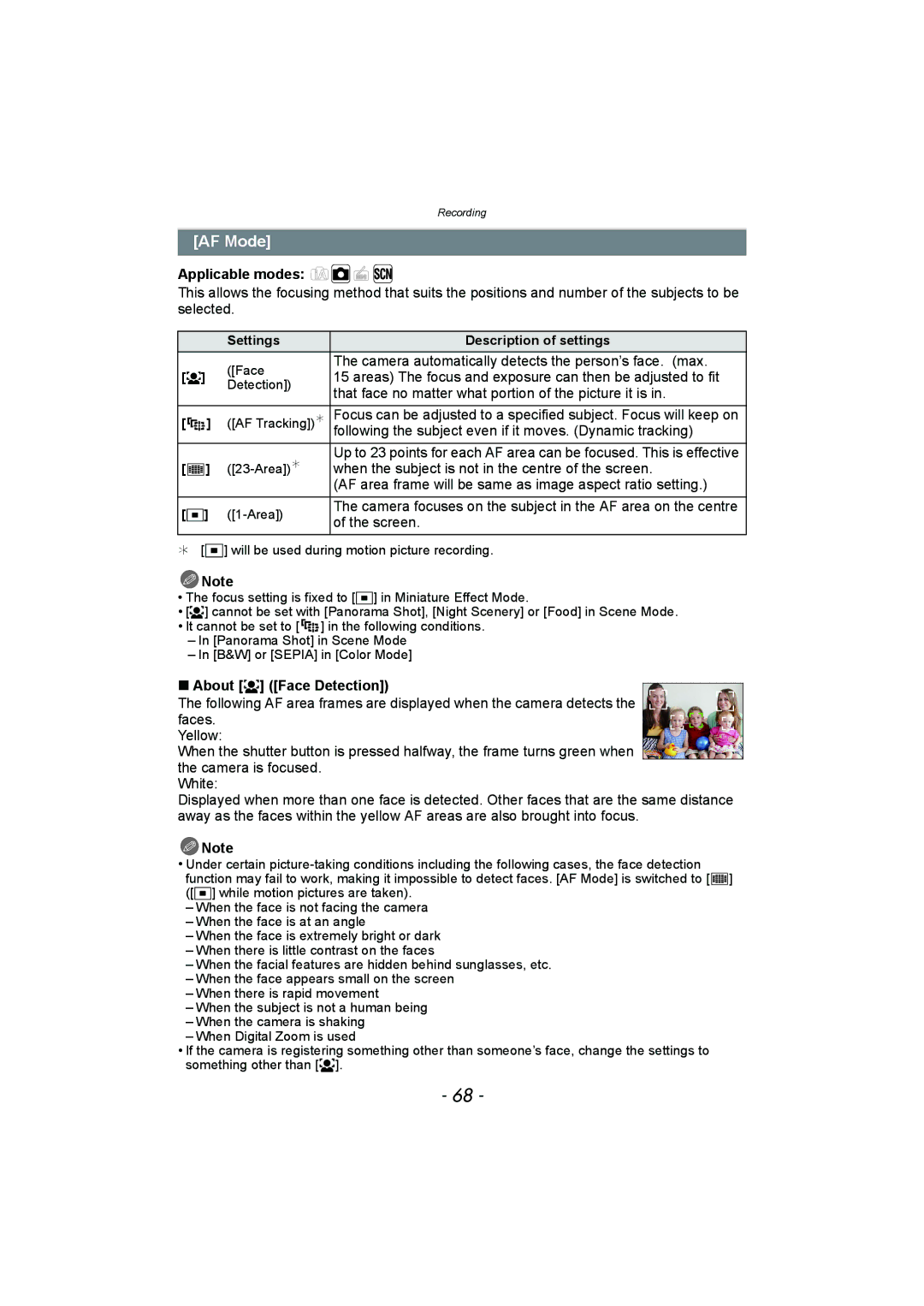 Panasonic DMC-SZ1, DMC-FH8 operating instructions AF Mode 