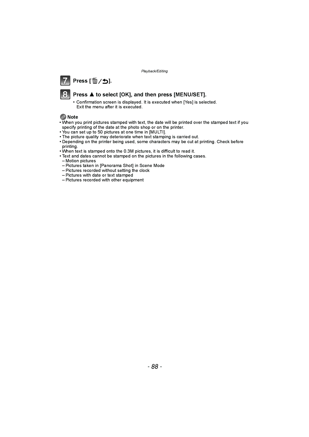 Panasonic DMC-SZ1, DMC-FH8 operating instructions Press Press 3 to select OK, and then press MENU/SET 