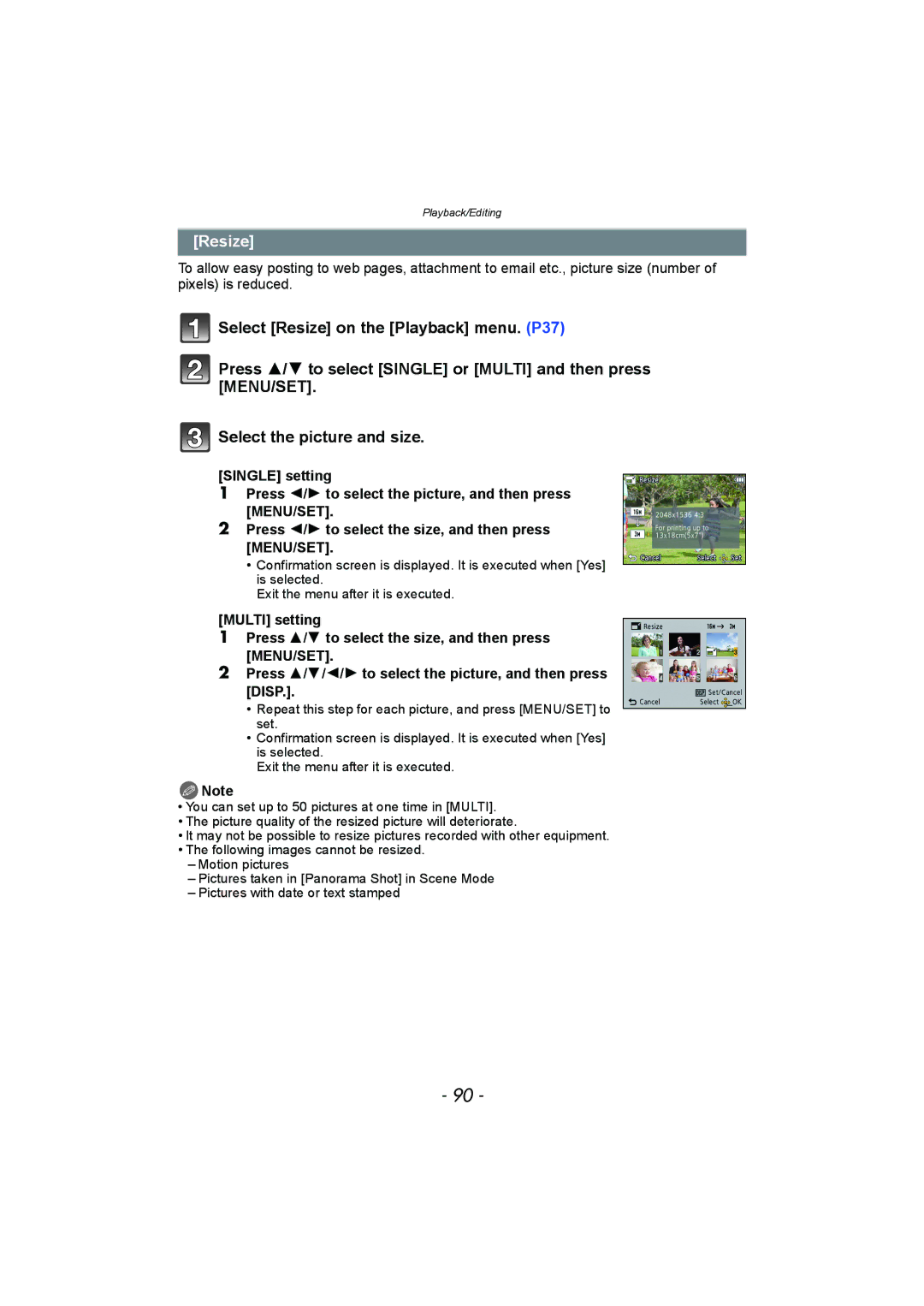 Panasonic DMC-SZ1, DMC-FH8 operating instructions Resize 