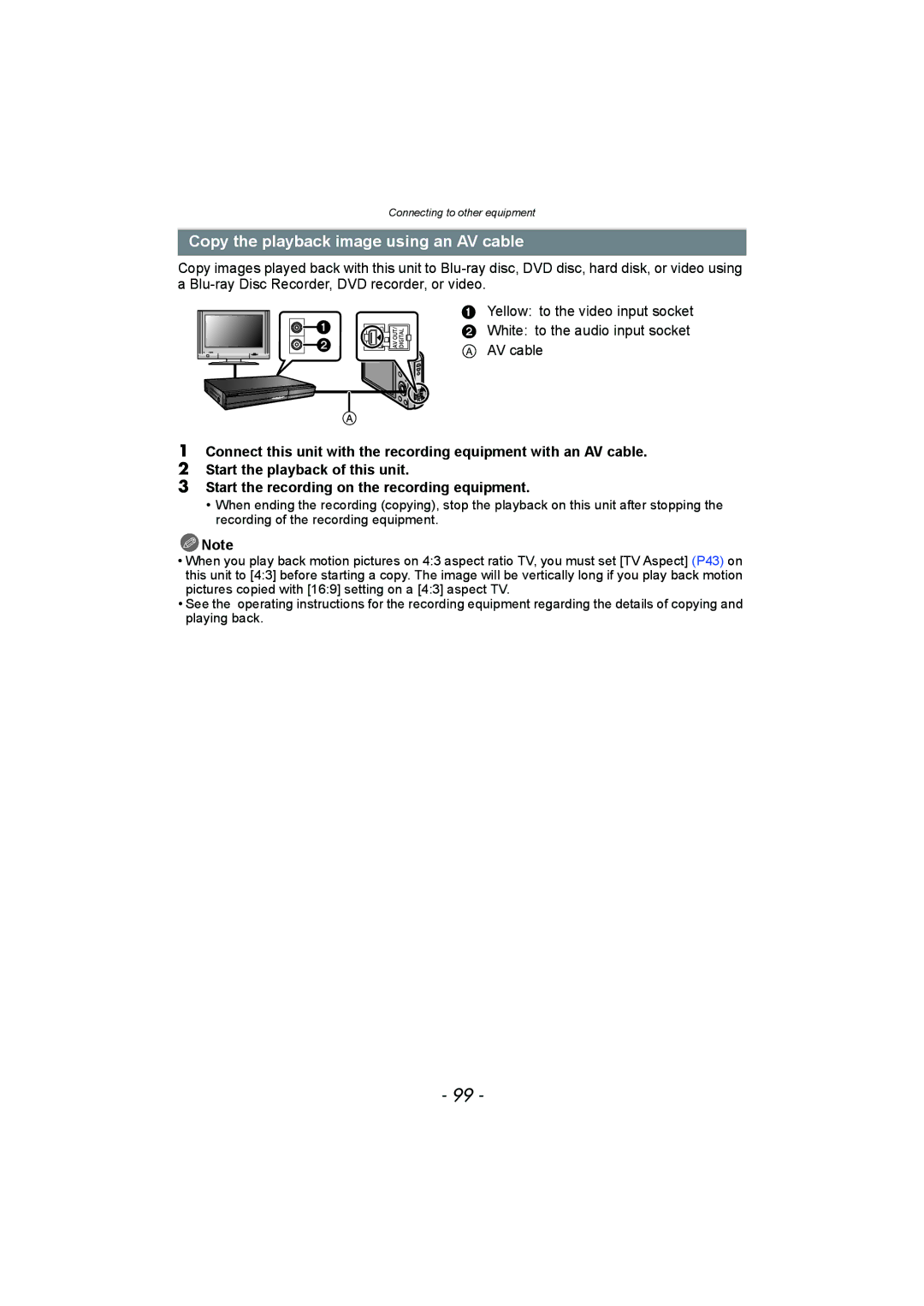 Panasonic DMC-FH8, DMC-SZ1 operating instructions Copy the playback image using an AV cable 